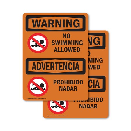 Signmission No Swimming Allowed Bilingual, 18 in W x Rectangle, Vinyl Decal OS-2PACK-WS-D-1824-L-12718